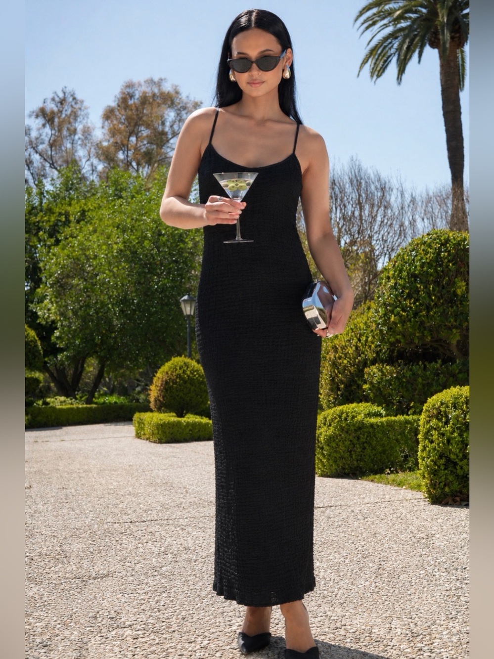 H&M Textured Black Sleeveless Tank MIDI Dress XS